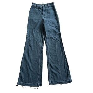 We the Free washed black denim high rise flare raw hem jeans sz 27